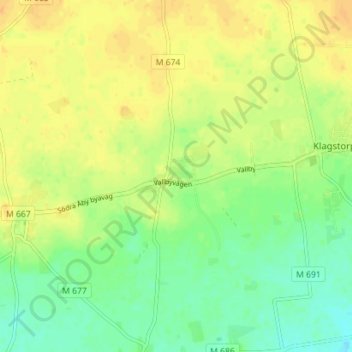 Topografisk karta Vallby, höjd, relief