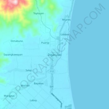 Topografisk karta Dipaculao, höjd, relief