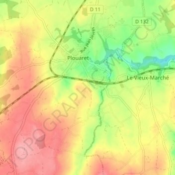 Topografisk karta Rubezen, höjd, relief