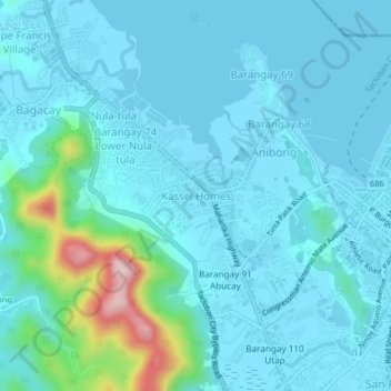 Topografisk karta Kassel Homes, höjd, relief