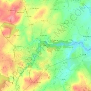 Topografisk karta La Perche, höjd, relief