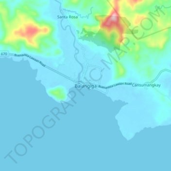 Topografisk karta Balangiga, höjd, relief