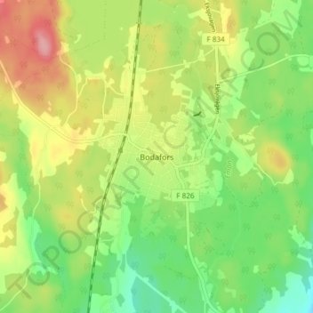 Topografisk karta Bodafors, höjd, relief