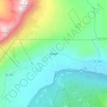 Topografisk karta Kittelfjäll, höjd, relief