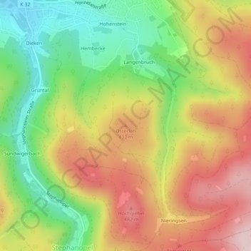 Topografisk karta Osterloh, höjd, relief