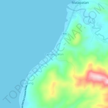 Topografisk karta Pananggalon, höjd, relief