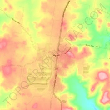 Topografisk karta Guyra, höjd, relief