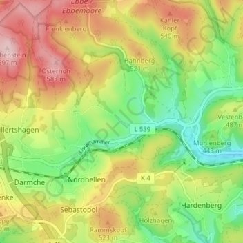 Topografisk karta Hesselbecke, höjd, relief