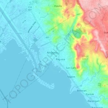 Topografisk karta Angono, höjd, relief