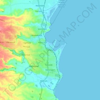 Topografisk karta Timaru, höjd, relief
