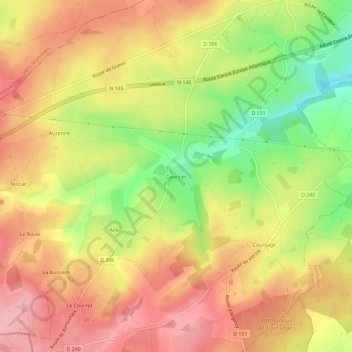 Topografisk karta Coursier, höjd, relief
