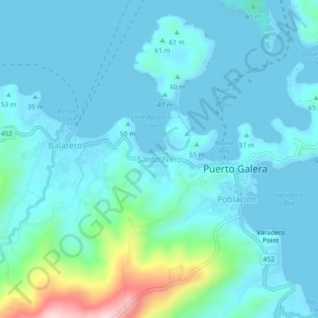 Topografisk karta Santo Niño, höjd, relief