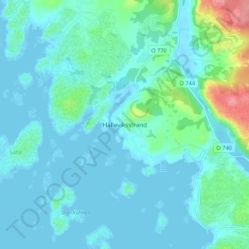 Topografisk karta Hälleviksstrand, höjd, relief