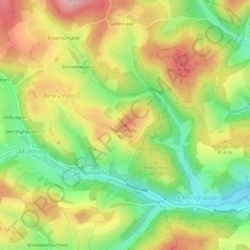 Topografisk karta Nordhelle, höjd, relief