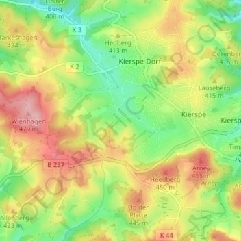 Topografisk karta Padberg, höjd, relief