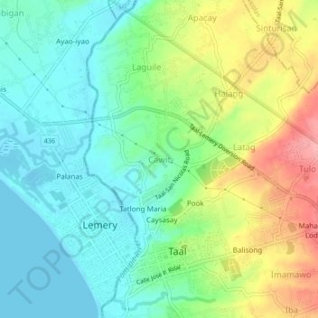 Topografisk karta Cawit, höjd, relief