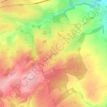 Topografisk karta Coursage, höjd, relief