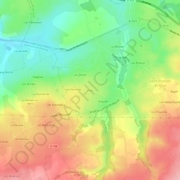 Topografisk karta Four, höjd, relief