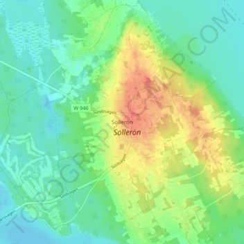 Topografisk karta Sollerön, höjd, relief