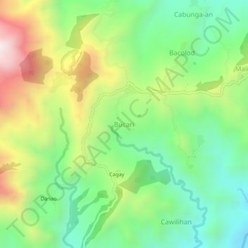Topografisk karta Bucari, höjd, relief