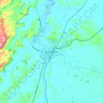 Topografisk karta Ōtorohanga, höjd, relief