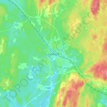 Topografisk karta Gnosjö, höjd, relief