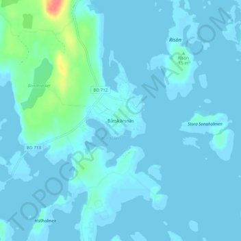 Topografisk karta Båtskärsnäs, höjd, relief