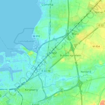 Topografisk karta Arlöv, höjd, relief