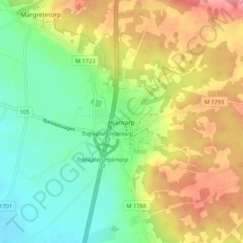 Topografisk karta Hjärnarp, höjd, relief