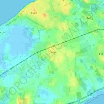 Topografisk karta Torup, höjd, relief