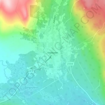 Topografisk karta Vemdalen, höjd, relief