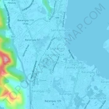 Topografisk karta Barangay 62A, höjd, relief