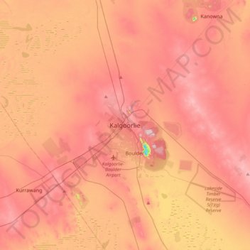 Topografisk karta Kalgoorlie, höjd, relief