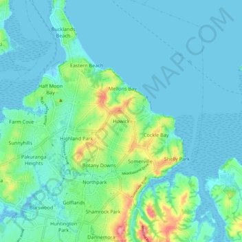 Topografisk karta Howick, höjd, relief