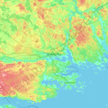Topografisk karta Nyköping, höjd, relief