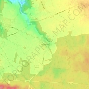 Topografisk karta Fontaineroux, höjd, relief