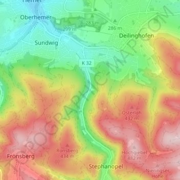 Topografisk karta Grüntal, höjd, relief