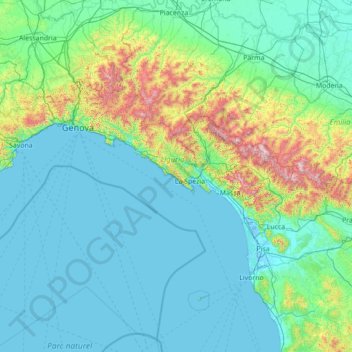 Topografisk karta Cinque Terre, höjd, relief