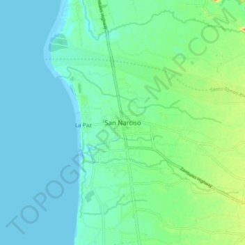 Topografisk karta San Narciso, höjd, relief