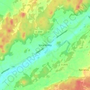Topografisk karta Stora Mellby, höjd, relief