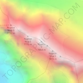 Topografisk karta Nuptse I, höjd, relief