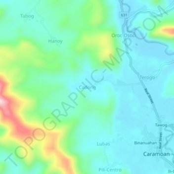 Topografisk karta Cadong, höjd, relief
