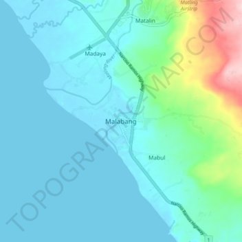 Topografisk karta Malabang, höjd, relief