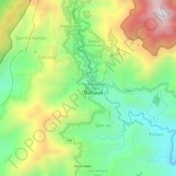 Topografisk karta Pan-ngat, höjd, relief