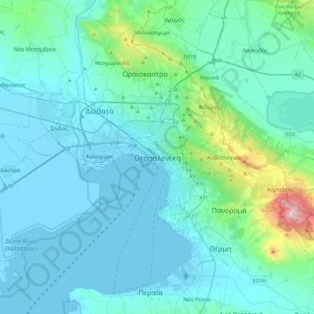 Topografisk karta Thessaloniki, höjd, relief