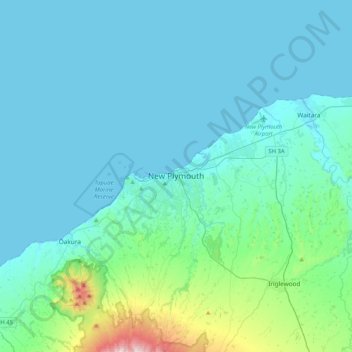 Topografisk karta New Plymouth, höjd, relief