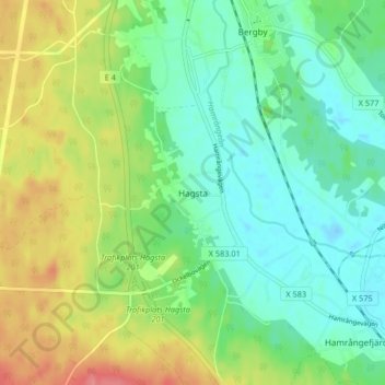 Topografisk karta Hagsta, höjd, relief