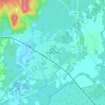 Topografisk karta Hillerstorp, höjd, relief