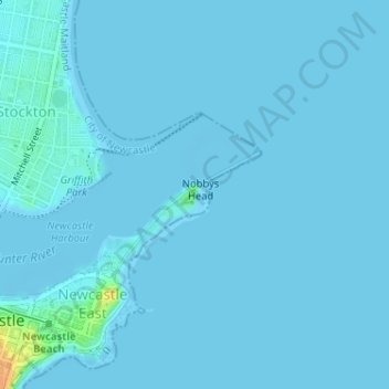 Topografisk karta Nobbys Lighthouse, höjd, relief