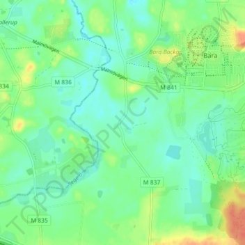 Topografisk karta Tjustorp, höjd, relief